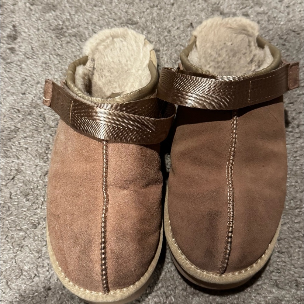 Fake Ugg Brown Suede Slip-On Shoes with Fur Lining